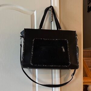 Chic Black Laptop Work Tote with Snake Skin Accents